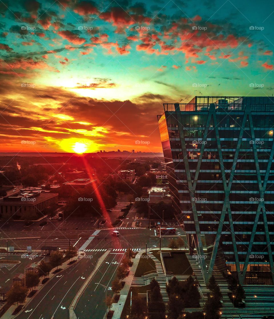 Brilliant sunrise over the  twin cities 