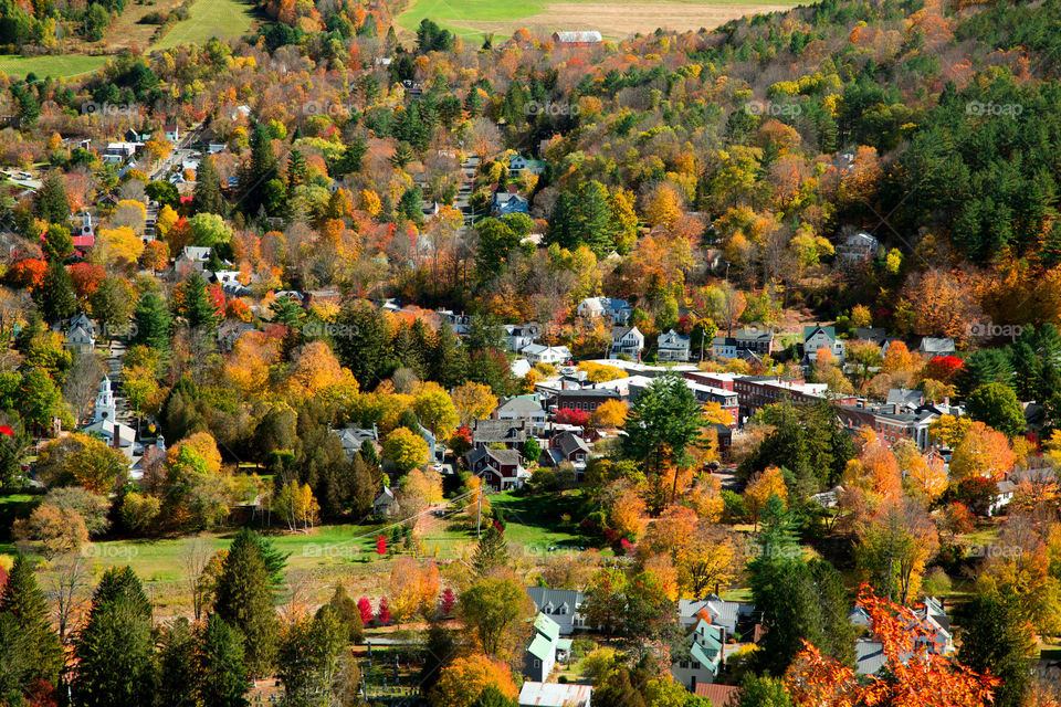 Looking down on to a fall town