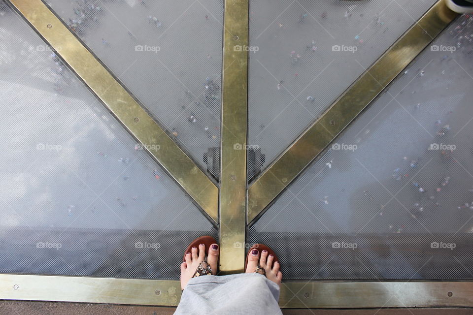 Looking down through the glass floor 