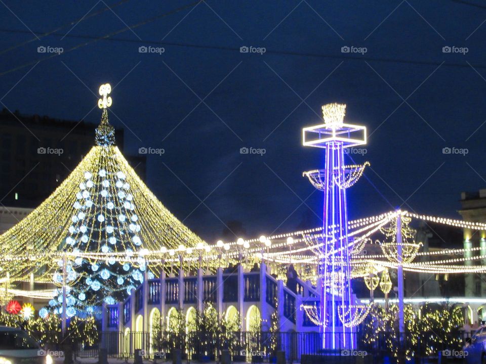square decorated for the new year in the city of Voronezh, Russia