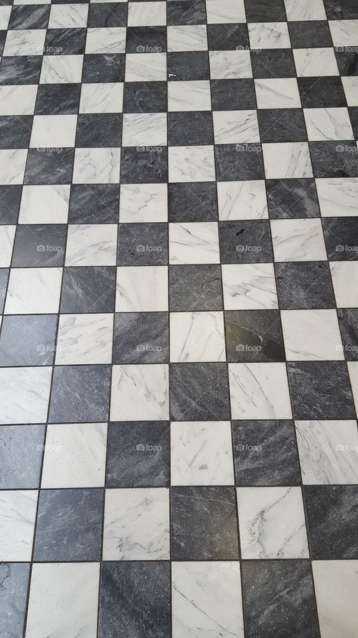 checker board floor walking