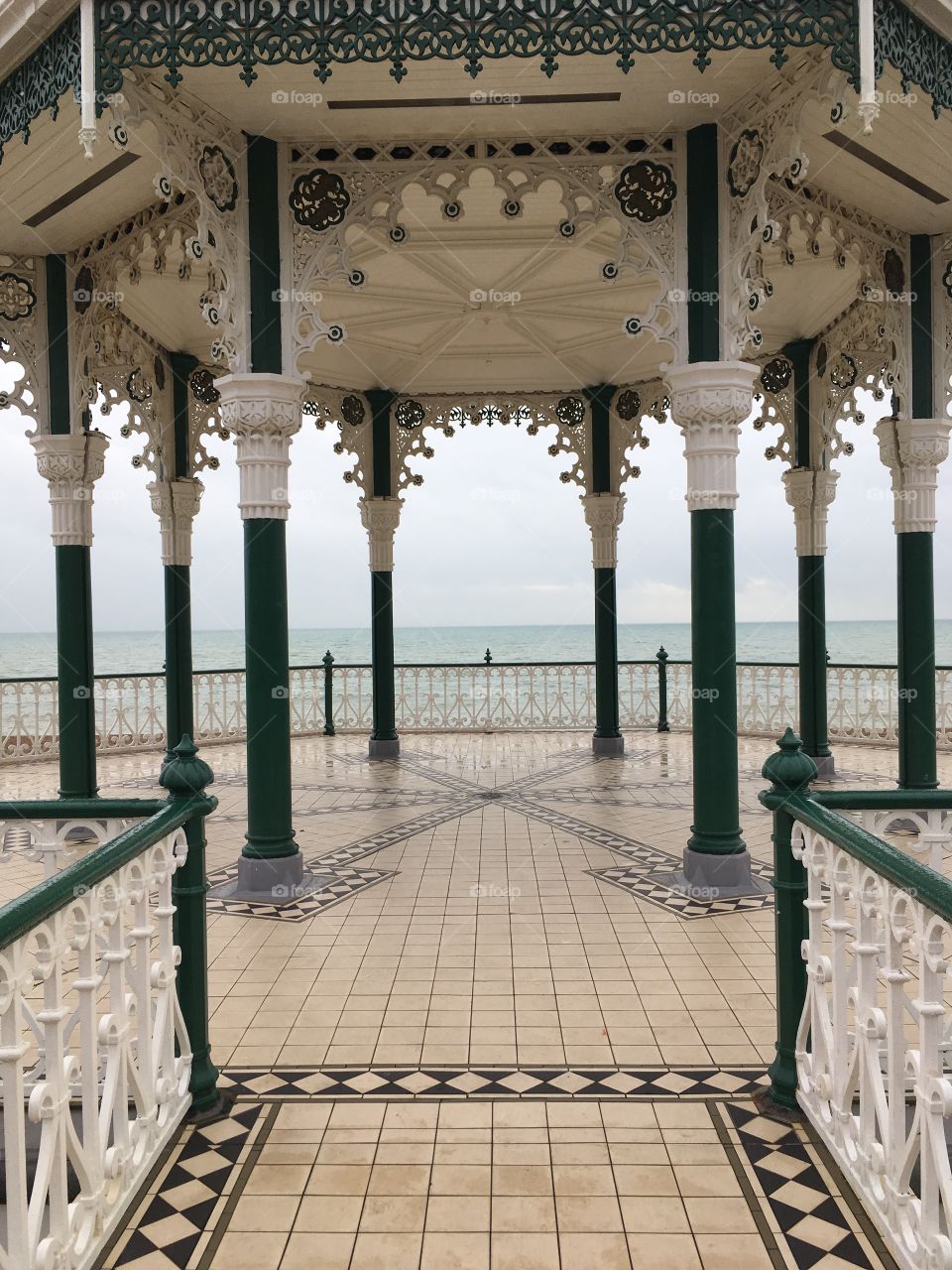 Stood on Victorian bandstand on Brighton seafront looking out to sea