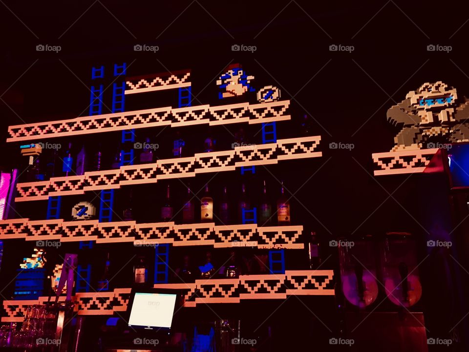 Joysticks retro arcade in Orlando Florida Donkey Kong wall