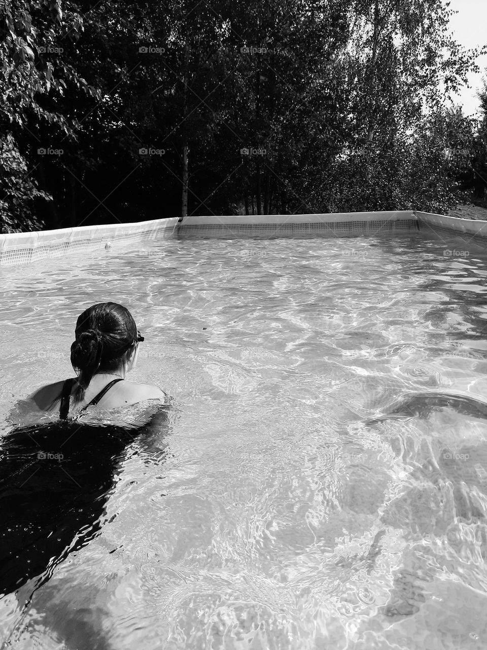 garden swimming pool  in black &white