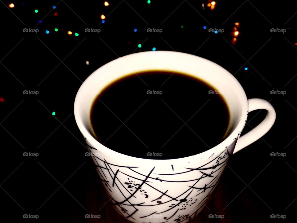 Coffee and Christmas lights