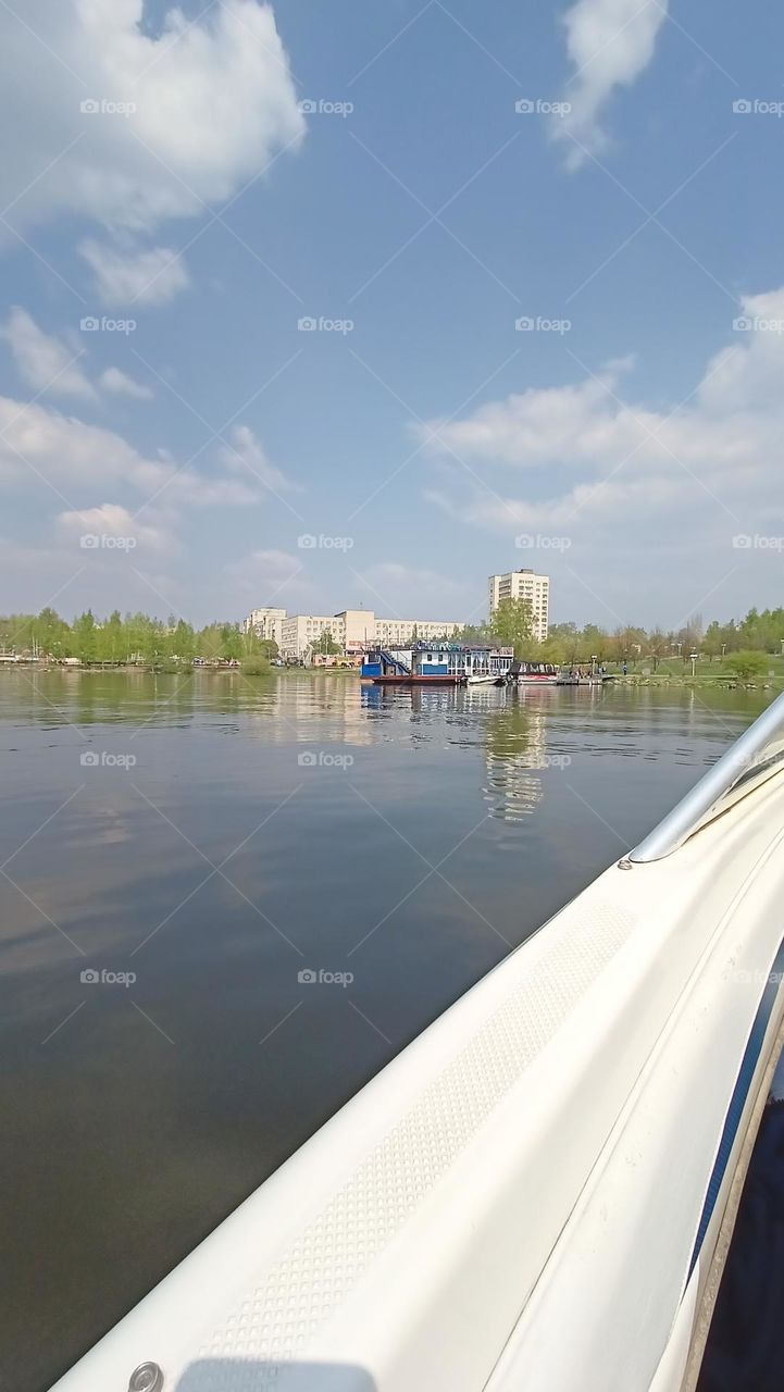 boat trip, city and water, city pond, water, sky, city, water in the city, city landscape, may, spring