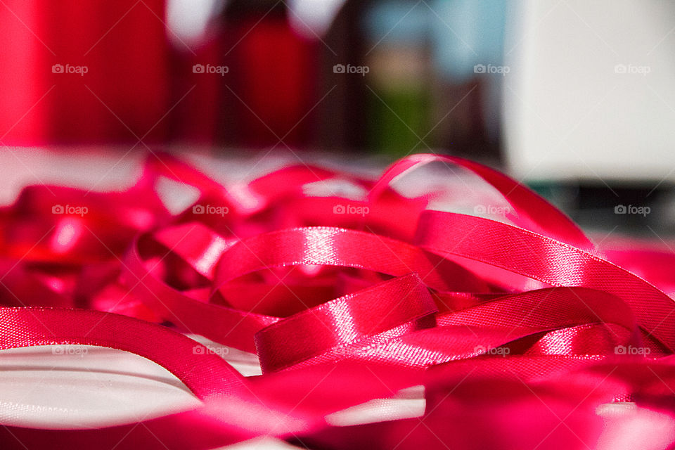 Close-up of red ribbons