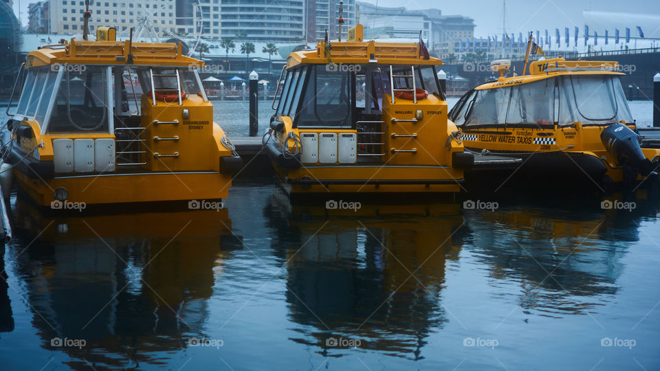 Yellow water taxis at the docks