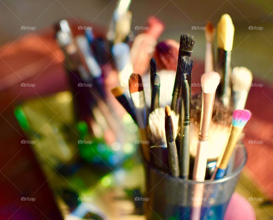 A collection of Makeup brushes and other tools