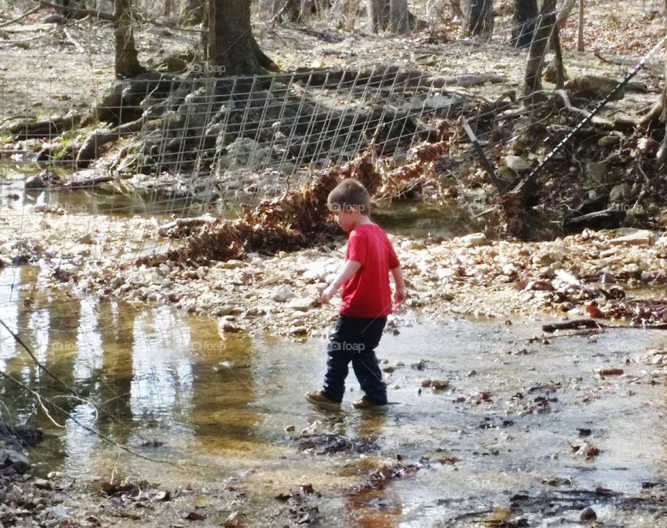 Boys playing in creek @ Hicks
