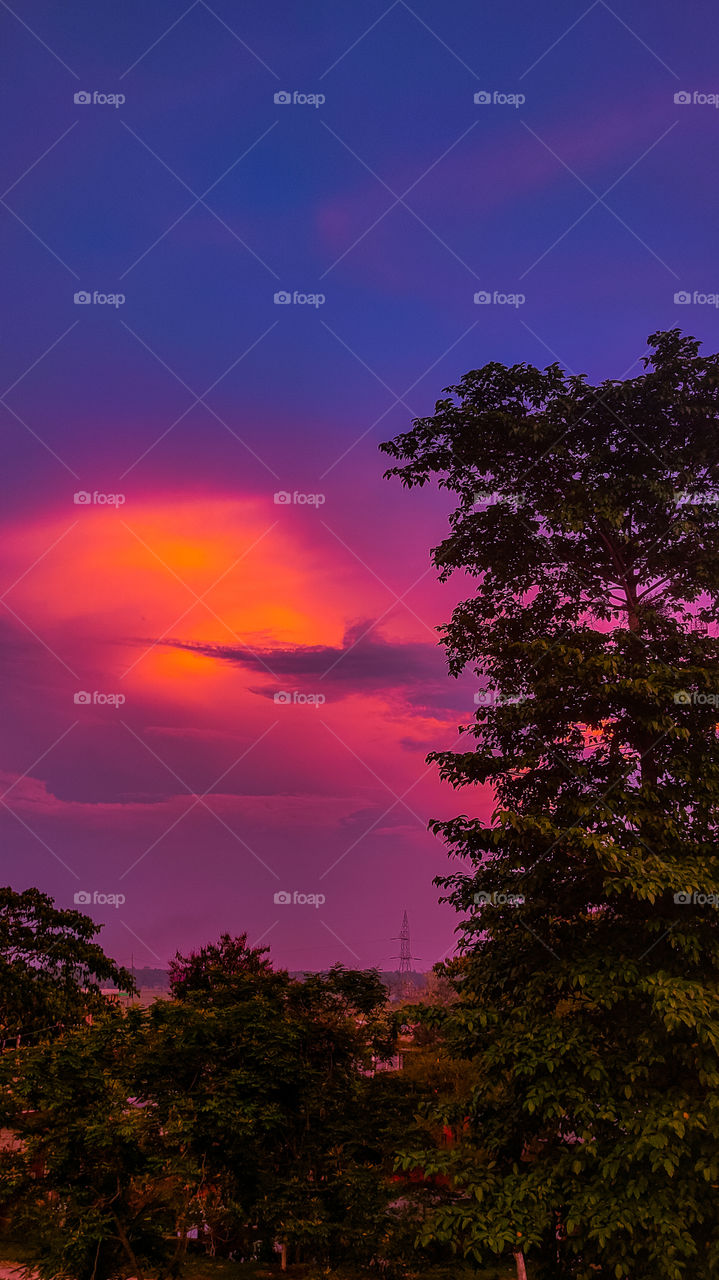 Sunset with red effect.