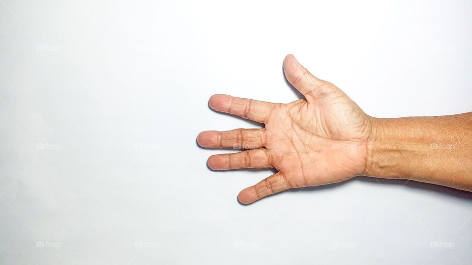 Open palm facing forward in eye level view