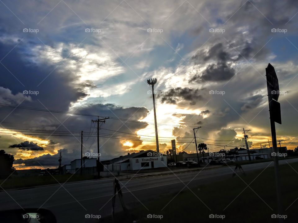 colorful cloud formations at sundown