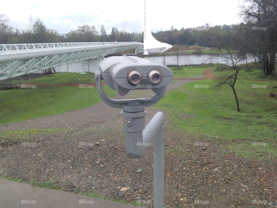 permanent binoculars provided for a way to get a better look at the Sundial Bridge