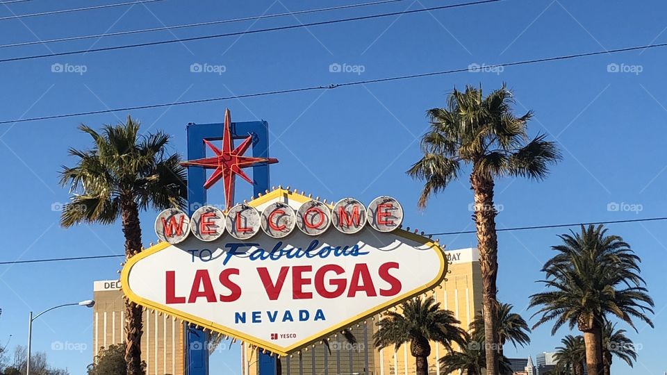The well known, highly visited, “Welcome to Fabulous Las Vegas Nevada” sign. A large tourist attraction. 