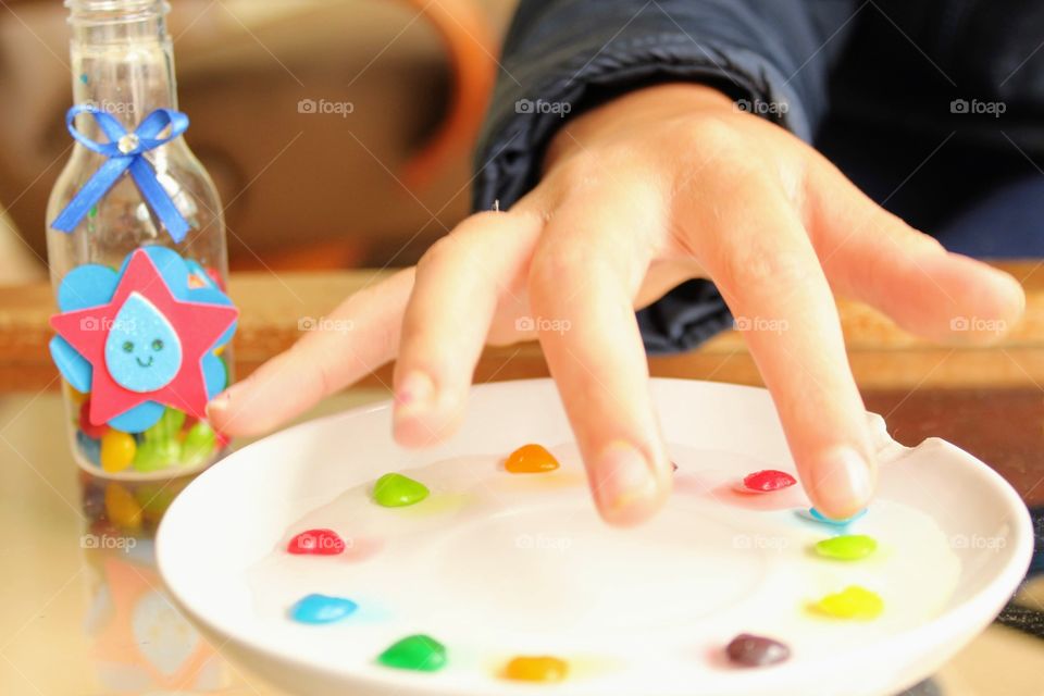 m & m lined up inside the plate