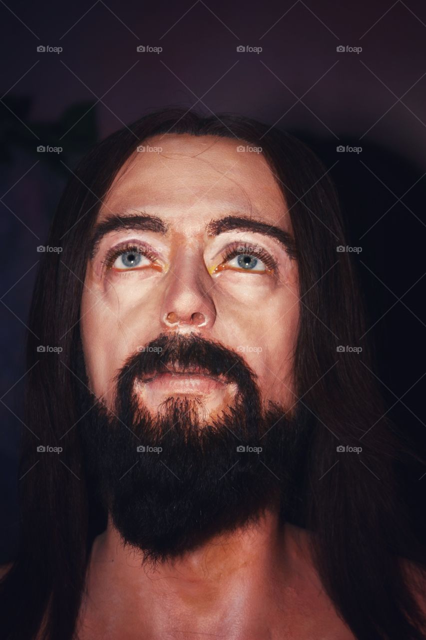 Waxwork of close up of Jesus Christ 