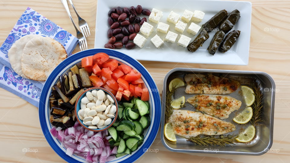 Greek food on table