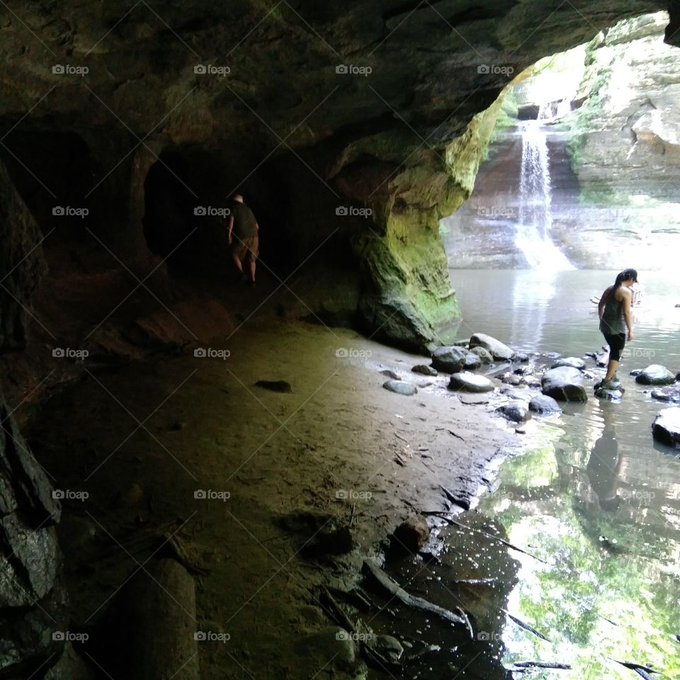 Caves and a waterfall 