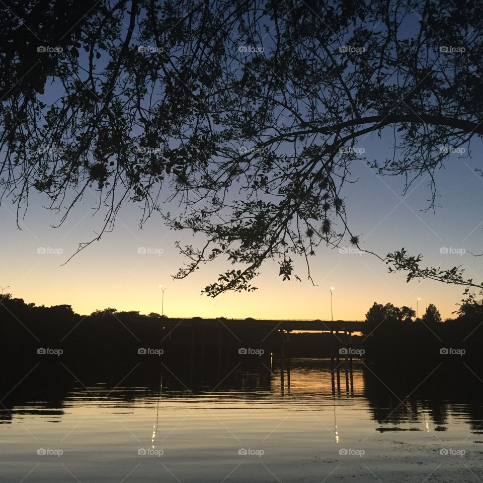 Lady Bird Lake. Mo-pac bridge in the sunset, Austin, Texas 
