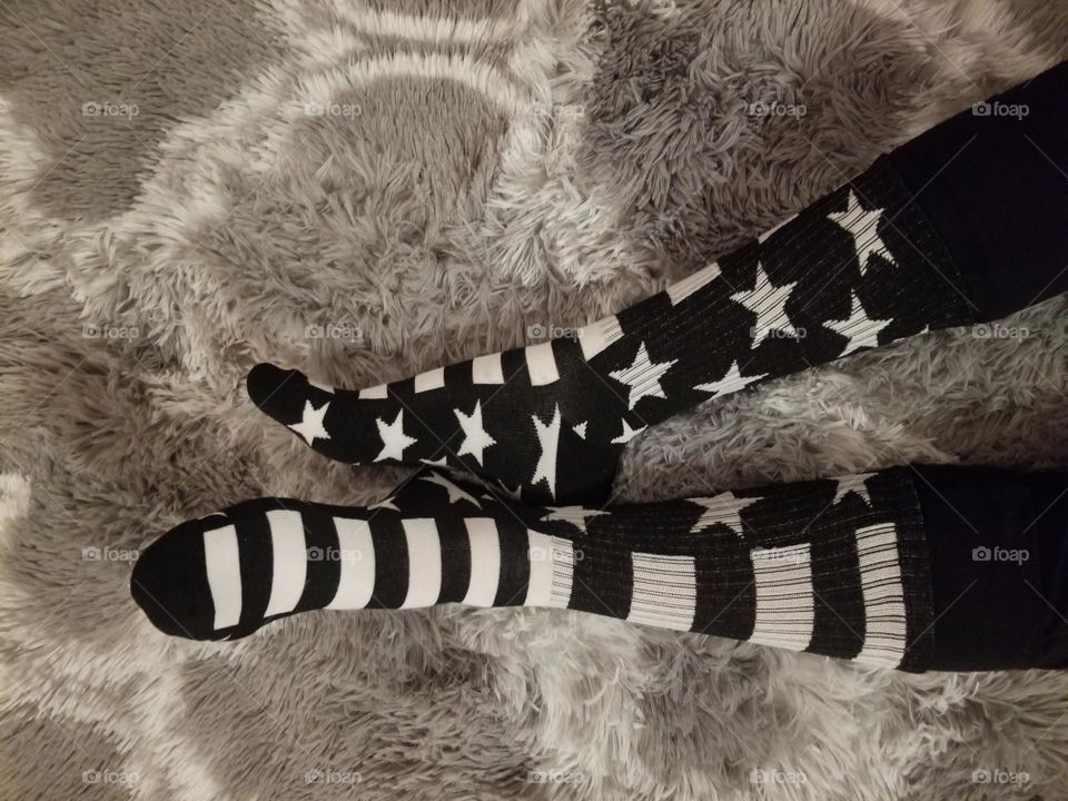 Popfizzy black and white American flag socks.