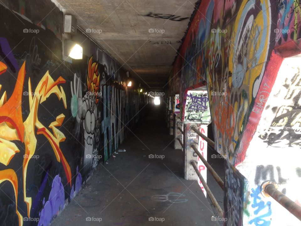Walkway with graffiti 