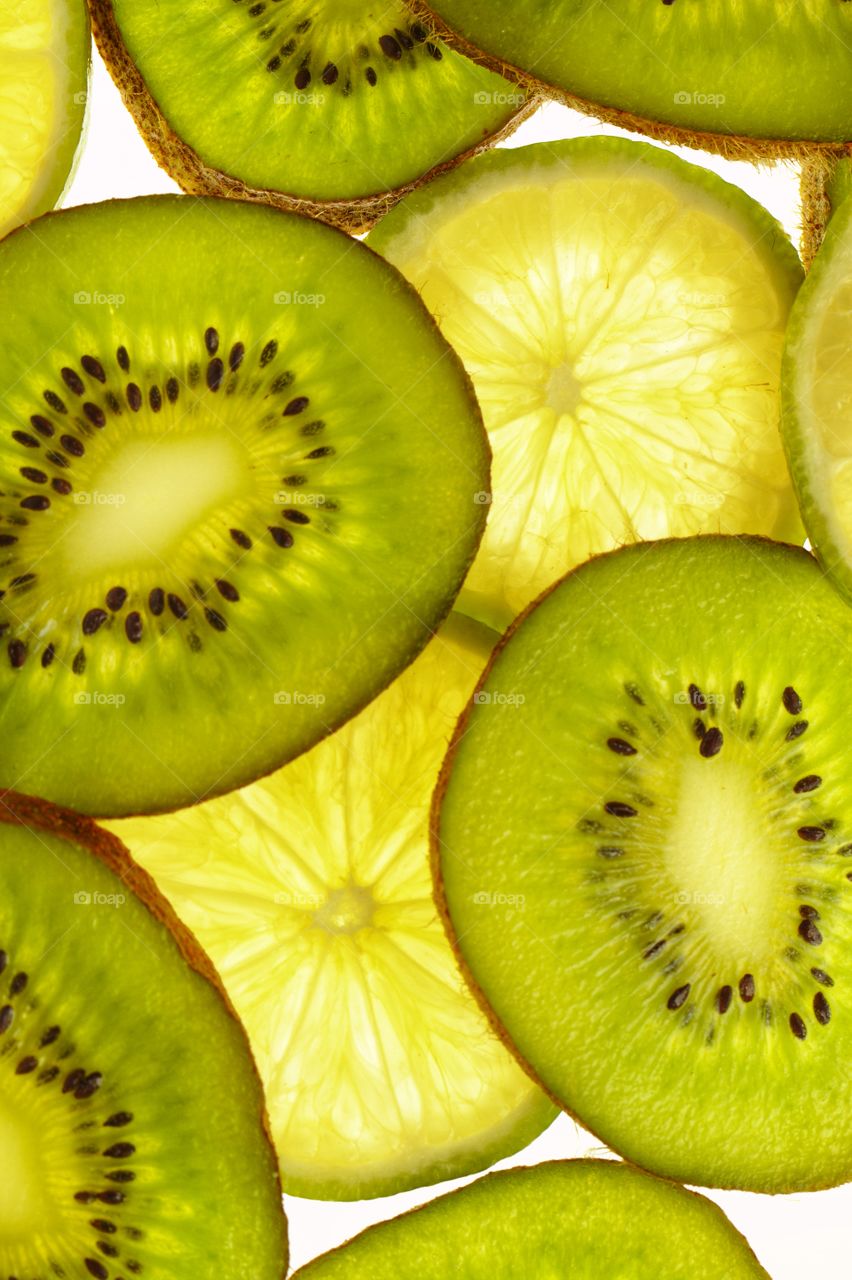 kiwi and lemon slices full frame close up