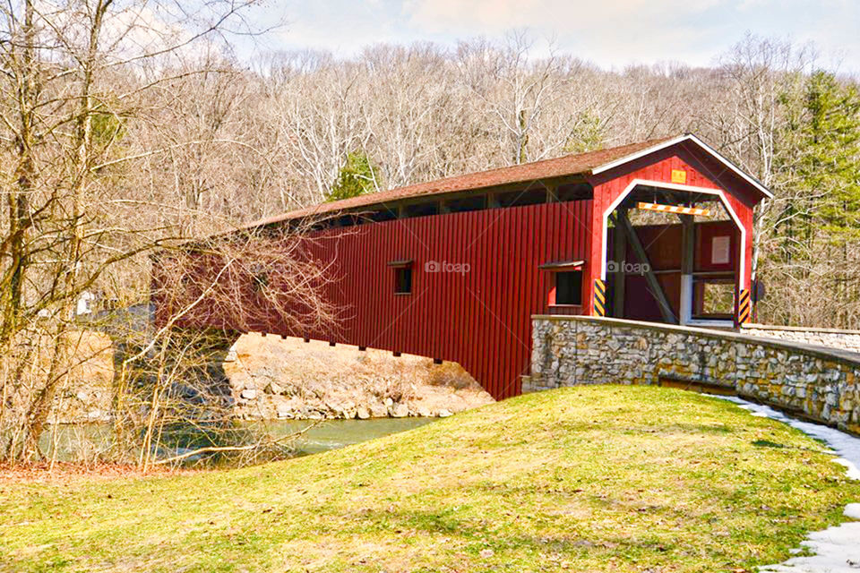 covered bridge. one of the many covered bridges in Lancaster County Pennsylvania