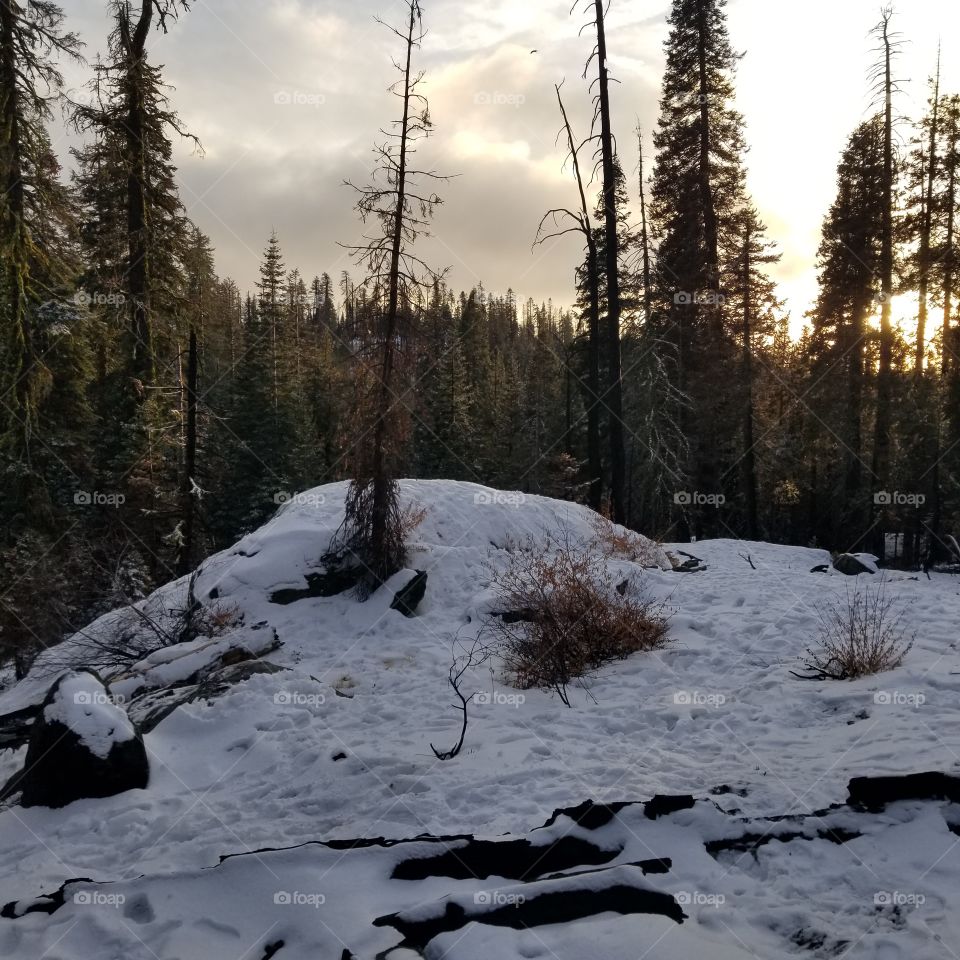 hilltop snow and sunset