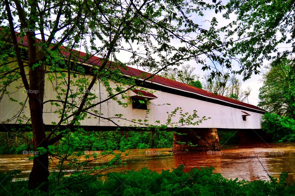 Old covered bridge after a rain in Indiana 