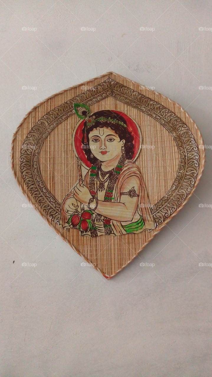 lord krishna wooden showpiece