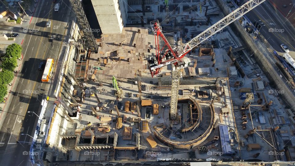 construction with crane from above