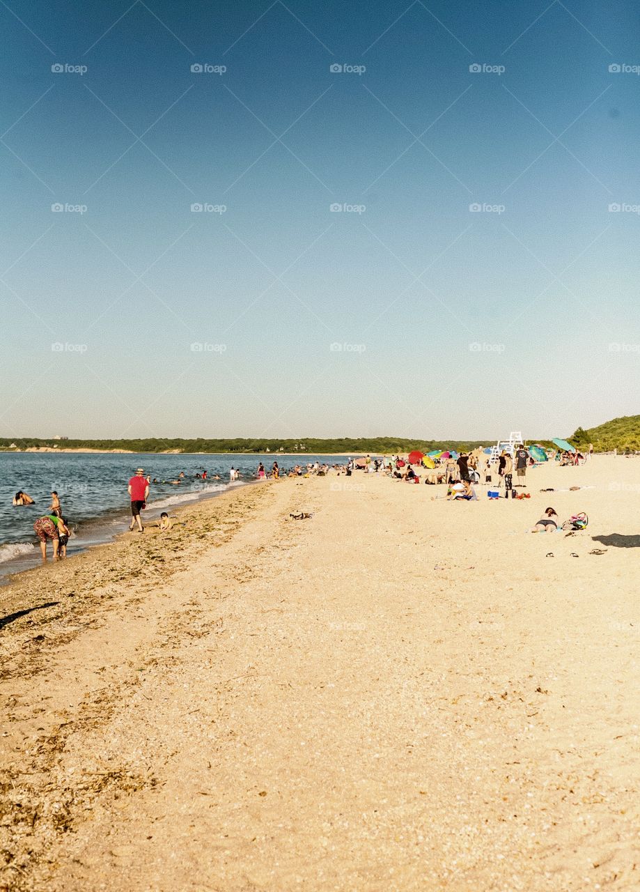 New York Sunken Meadow beach, summer, relaxation, people, swimming, sand, breeze, clear sky, day, warm, water, 