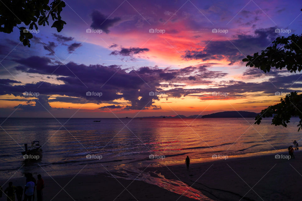 A colourful sunset at the beach of Krabi, Thailand