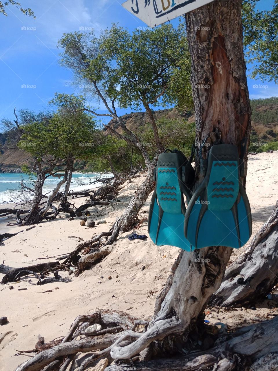 Drying fins after snorkeling