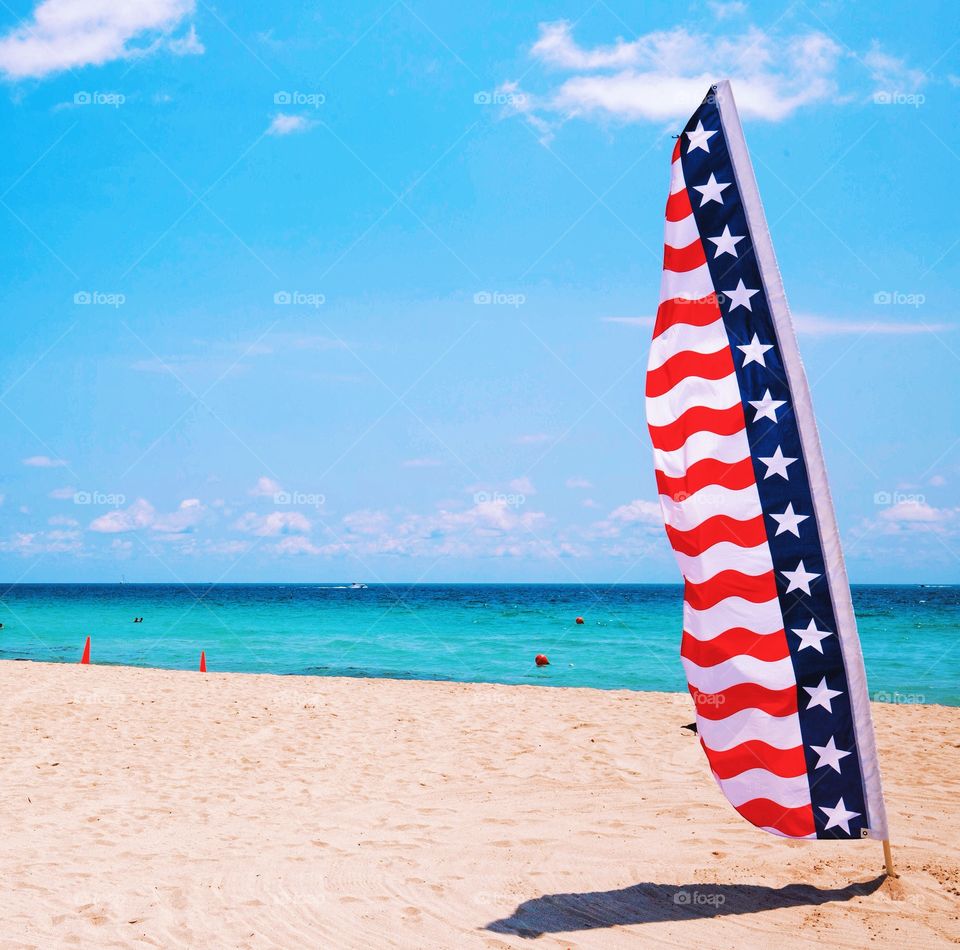 Fourth of July on the beach . Red, white and blue for Independence Day