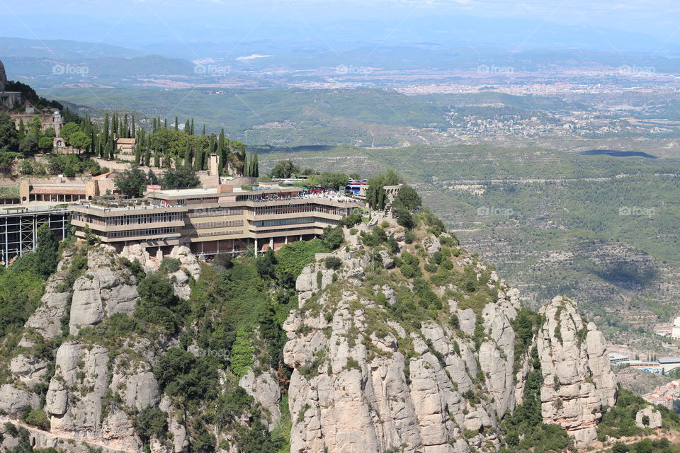 View of Montserrat. Panorama of the monastery (View from the cross of St. Michael)