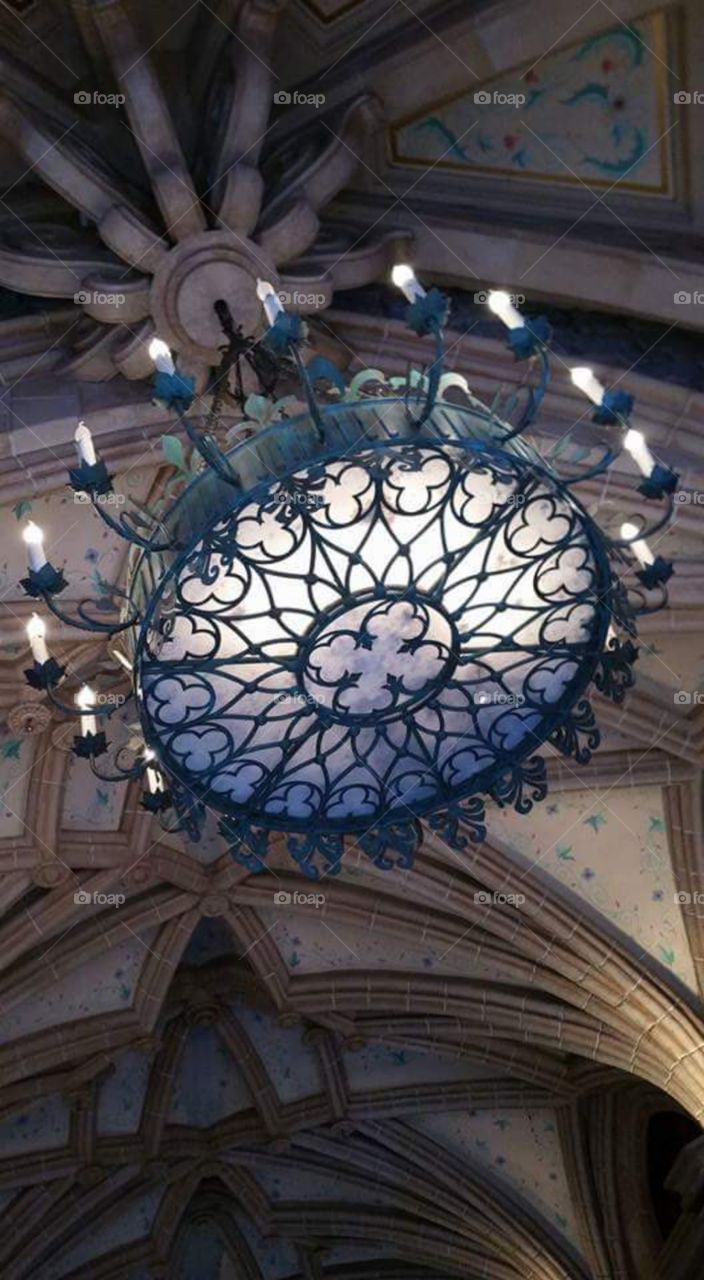 Chandelier on the ceiling of the princess sleeping beauty castle