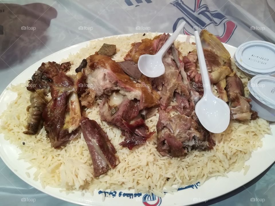 Traditional Saudi Arabian dish called Laham Mandi