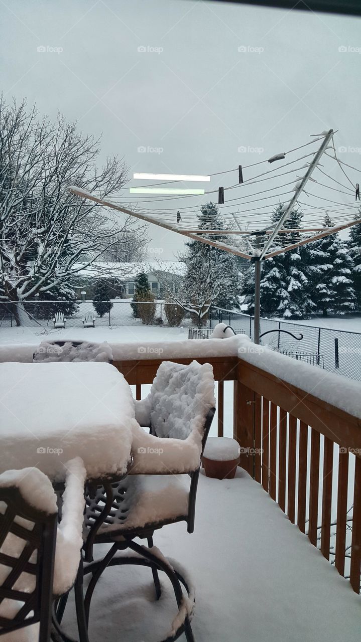 snow covered deck