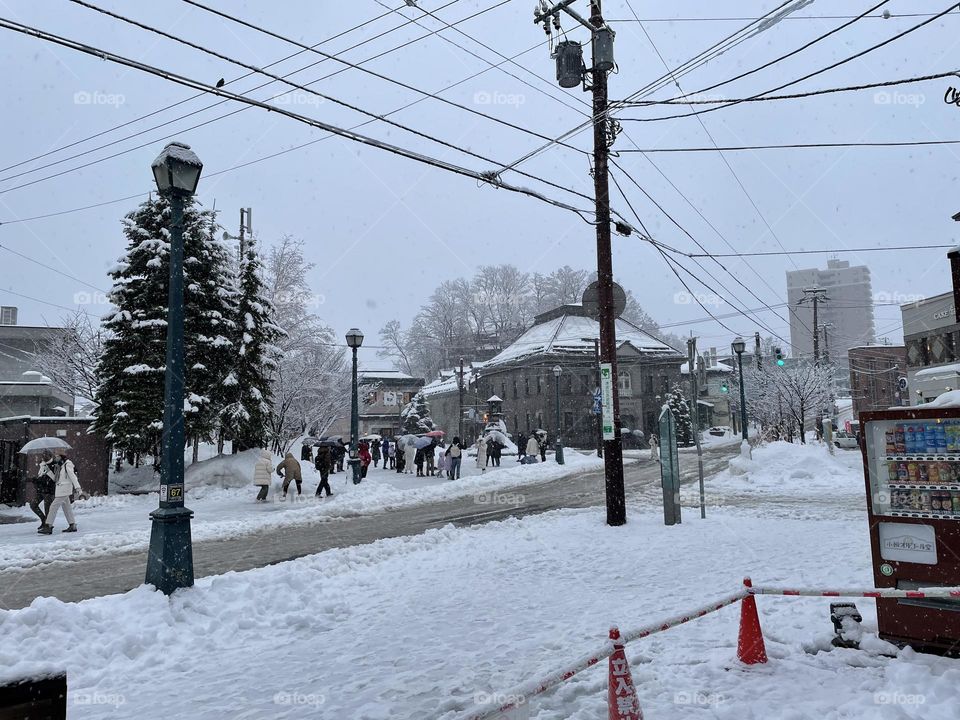 A snowy Japanese town