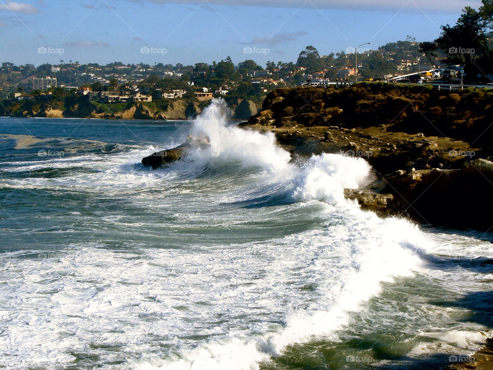 rocks waves san diego california by refocusphoto