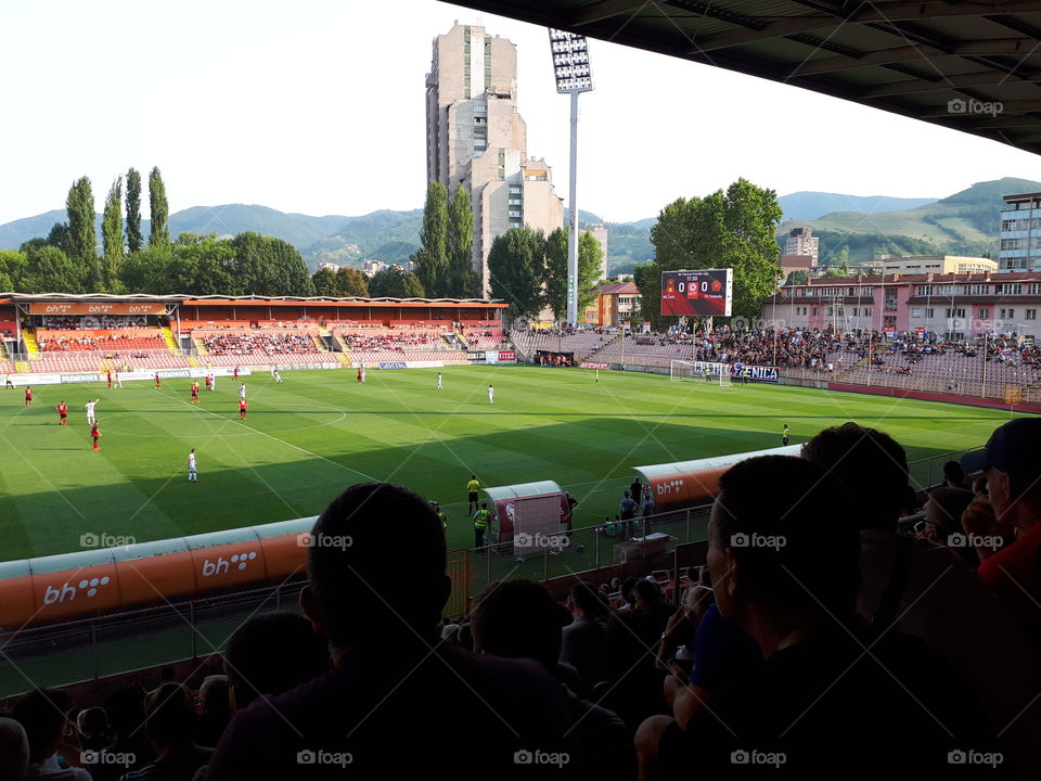 football (soccer) match in Zenica at the Bilino Polje stadium. Čelik Zenica vs Sloboda Tuzla