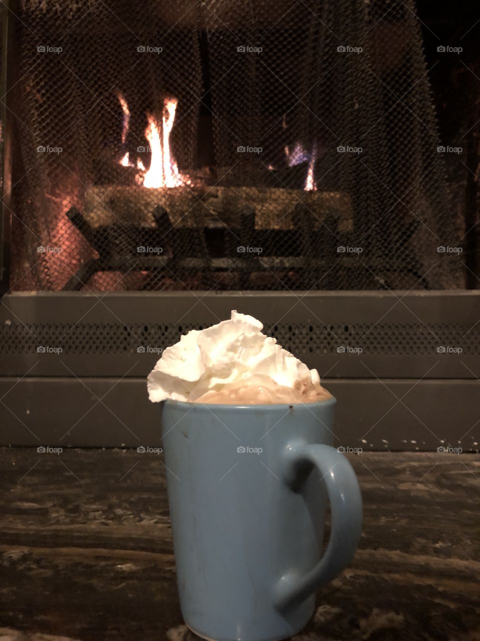 A peaceful evening with hot chocolate and fireplace warmth