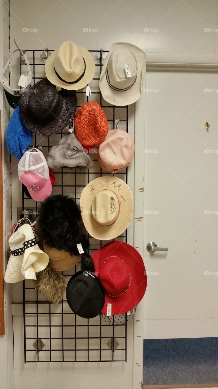 Hats on a rack