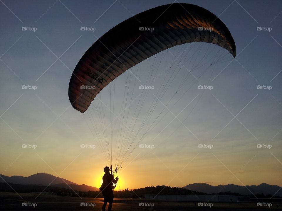 Paramotor at sunset