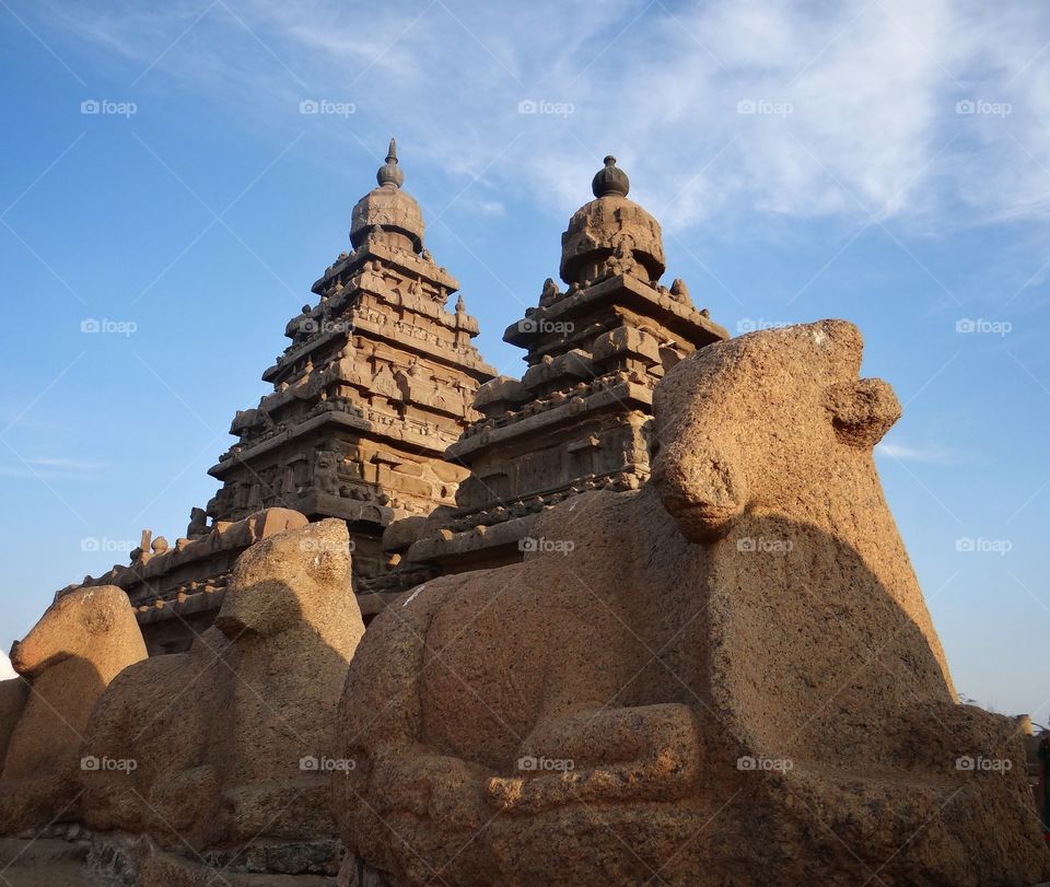 Shore Temple in Mahabalipuram India is a UNESCO world heritage site 