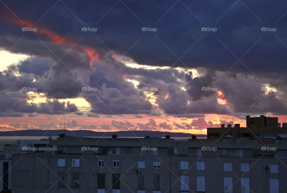 Natural light at cloudy sunset