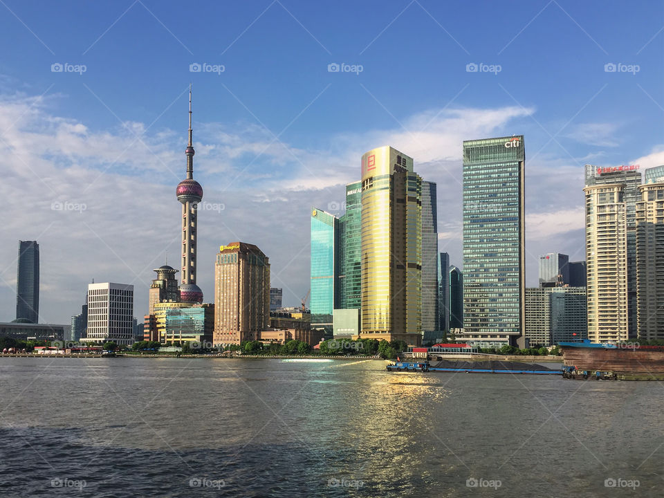 Panoramic view of modern skyscrapers in Shanghai, China