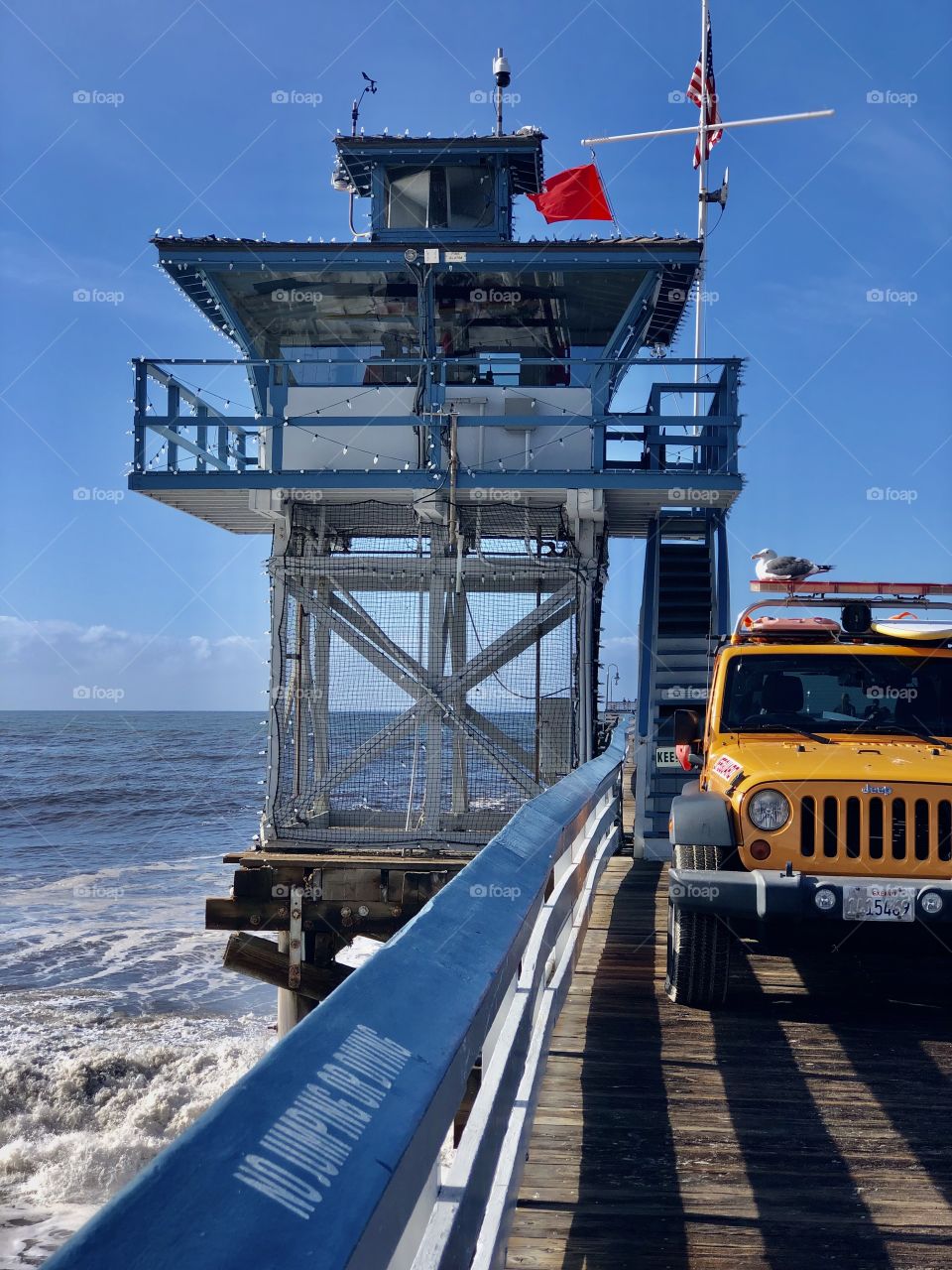 Foap Mission Vertical Captures! Lifeguard Jeep With A Seagulls on the San Clemente Pier On The Southern California Coast!
